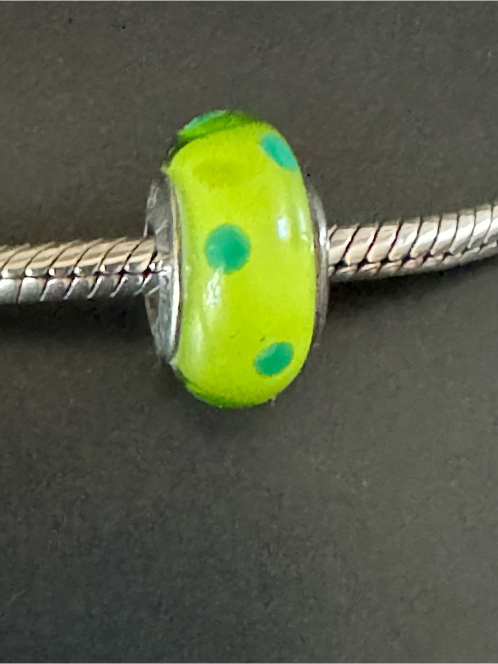 Pandora Retired 925 Sterling Silver Green Polka Dot Murano Glass Bead Charm
